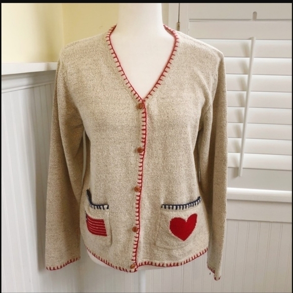 MARISA Christina Button Front Amish American Cross Stitch Cardigan size Medium - Picture 9 of 10